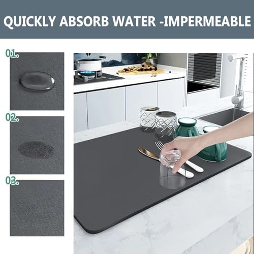 Dish Drying Mat Silicone for Kitchen Counter, Microfiber Absorbent