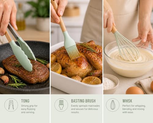 Caboh Silicone Kitchen Utensil Set, 12-Piece, Light Green