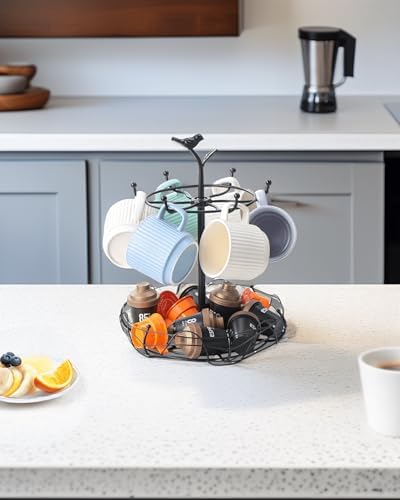 Rotating Mug Tree for Countertop | Decorative Bird & Nest Mug Holder