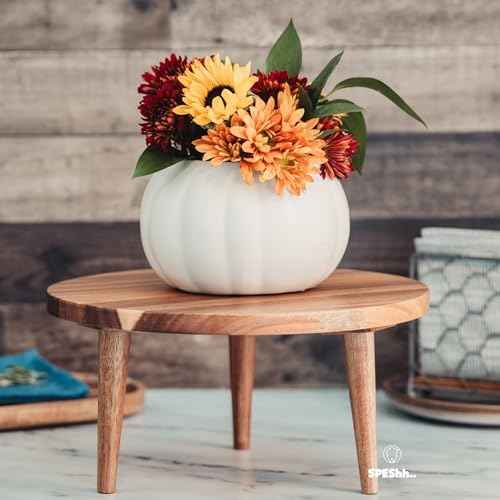 Acacia Wooden Round Footed Serving Board - Pedestal Riser Cake Stand