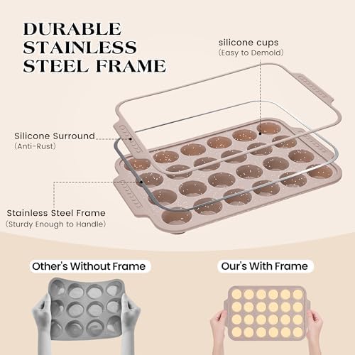2 Pcs Silicone Muffin Pans for Baking with Metal Reinforced Frame
