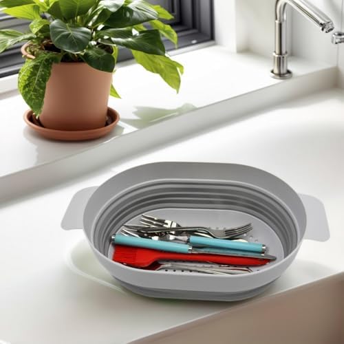 SAMMART 3L (0.8 gallon) Over The Sink Oval Colander (Grey, 1)