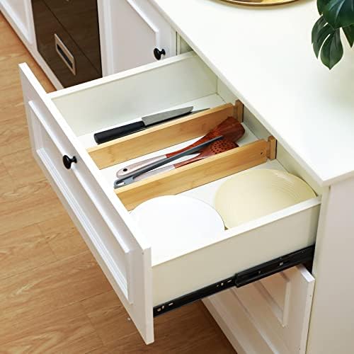 Sawysine 12 Pcs Bamboo Drawer Dividers Adjustable Drawer Organizers