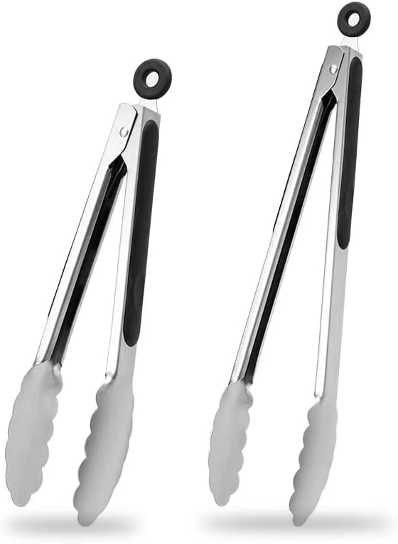 9 & 12 Inch Kitchen Tongs, Stainless Steel Metal Tongs Cooking Tongs, by DAILYKISN