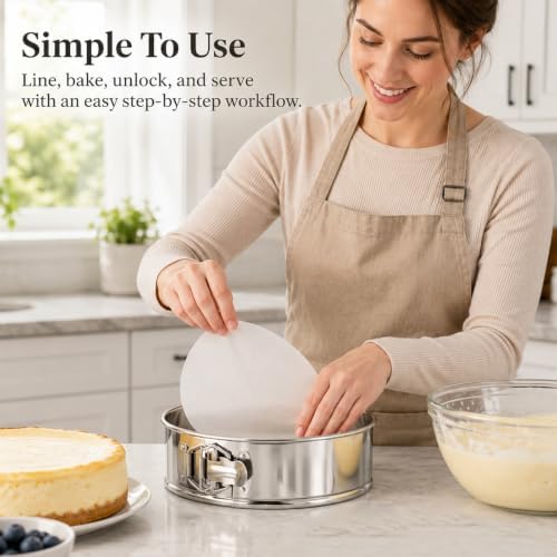 9 Inch Stainless Steel Springform Pan, Include Parchment Paper Liners