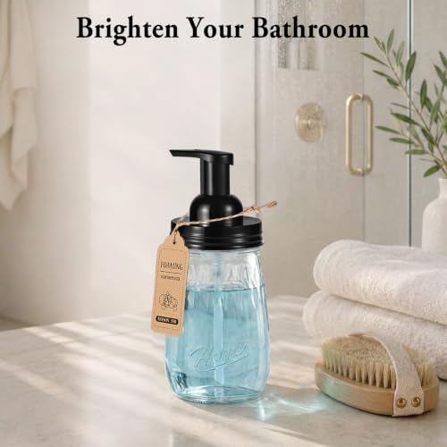 Amolliar 16 Oz Glass Mason Jar Foaming Soap Dispenser, Black, 1 Pack