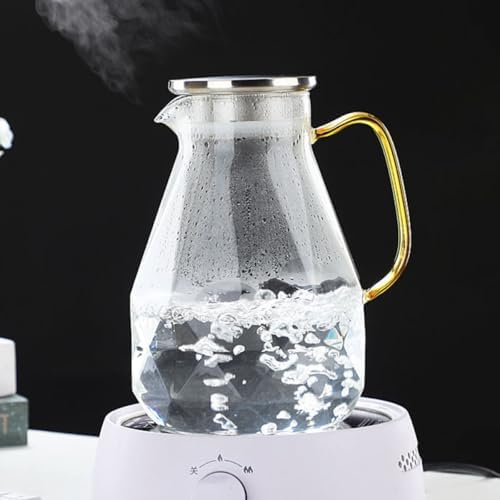 Glass Water Pitcher with Lid 1500ml, Heat Resistant for Restaurant