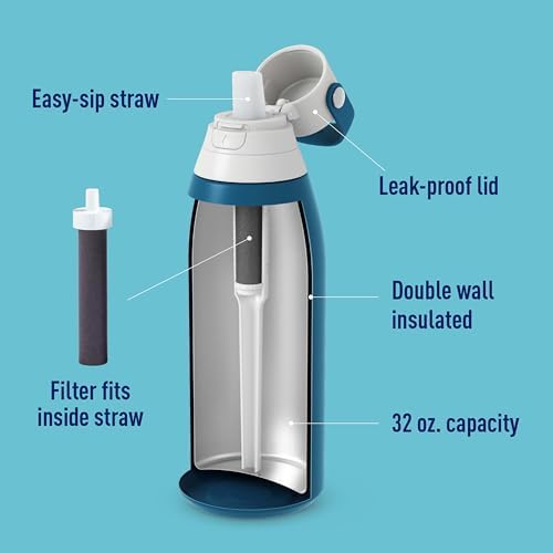Brita Stainless Steel Premium Filtering Water Bottle, BPA-Free