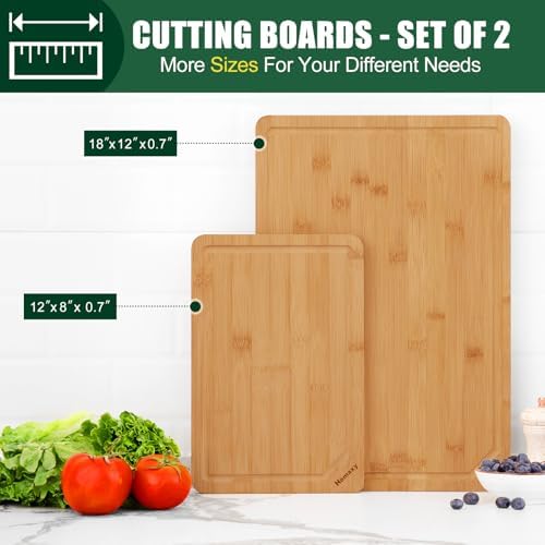 Homaxy Organic Bamboo Cutting Boards Set for Kitchen Set of 2, Wooden