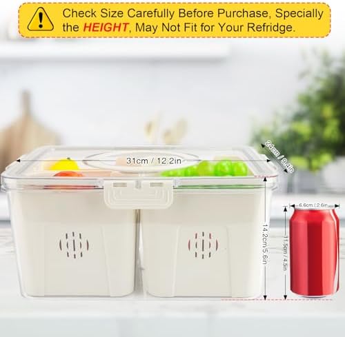 Fruit Storage Containers for Fridge with Lid and Handle, Veggie Tray