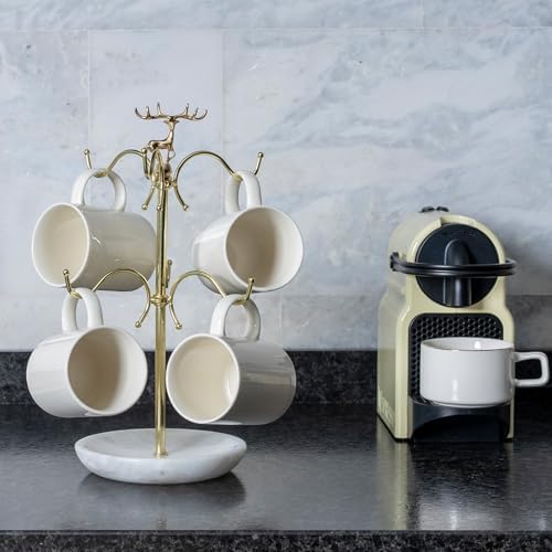 BCS Mug Holder with Marble Base - 6 Hooks Mug Rack Coffee Cup Storage