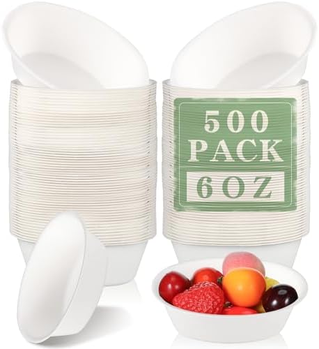 Dandat 500 Pcs 6 oz Small Disposable Paper Bowls Bulk, White