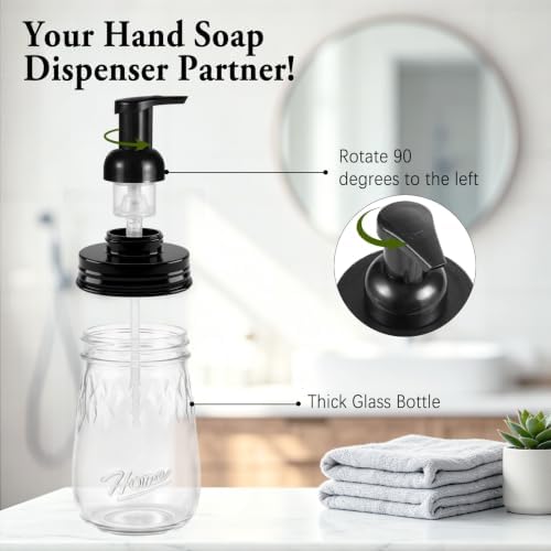 Amolliar 16 Oz Glass Mason Jar Foaming Soap Dispenser, Black, 1 Pack