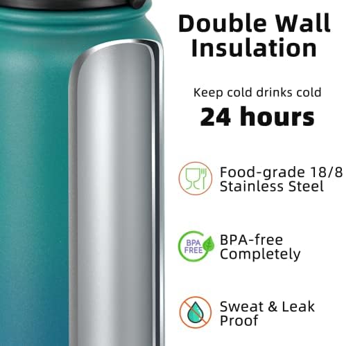 Fanhaw 20oz Kids Stainless Steel Water Bottle with Straw Lid, Green