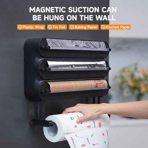 4-in-1 No-Drill & Magnetic Plastic Wrap Dispenser with Cutter