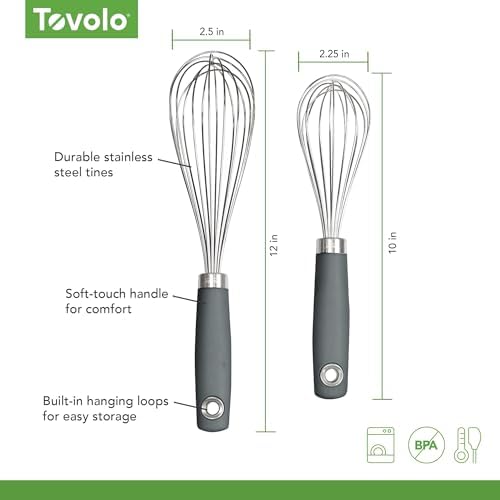 Tovolo Wire Whisk Set of 2 for Baking Cooking Mixing Whisking, 10" &