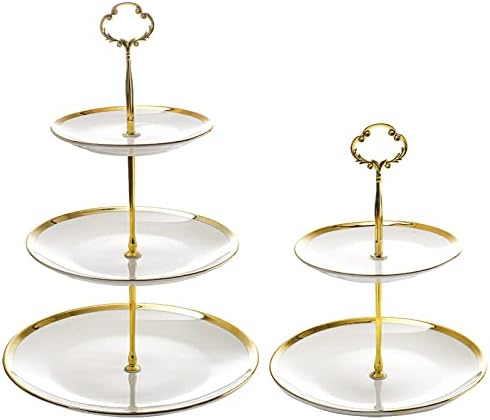 Frcctre Set of 2 Ceramic Cupcake Stand, 3+2 Tier Porcelain Dessert