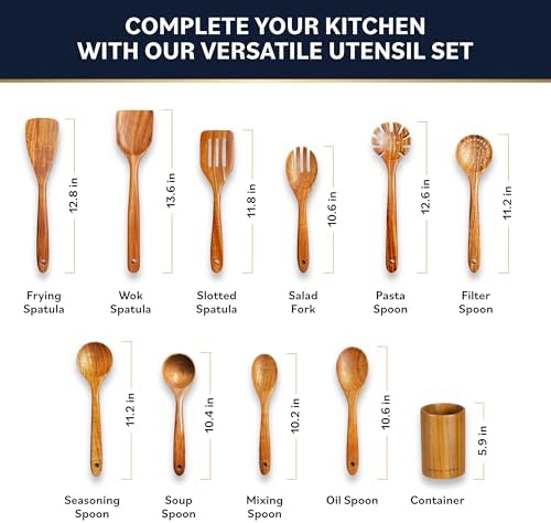 Home Hero 11-Piece Teak Wooden Utensil Set