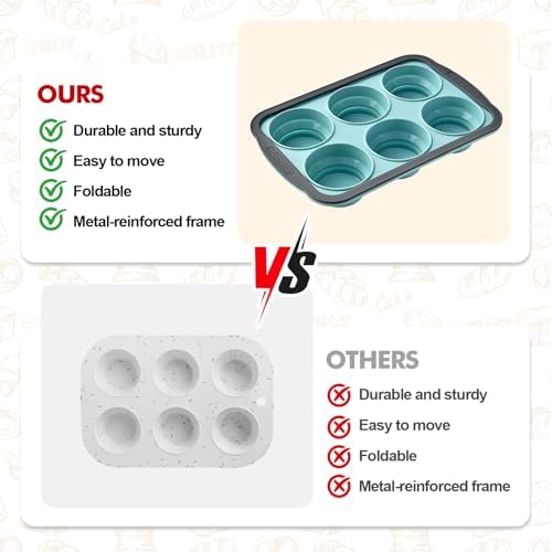 RAYBIN 2 Pack Silicone Muffin Pans for Baking, 6 Cup Nonstick Cupcake