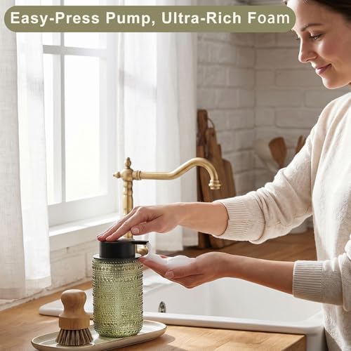 Green Glass Foaming Soap Dispenser, 2 Pack Vintage Foam Hand Soap