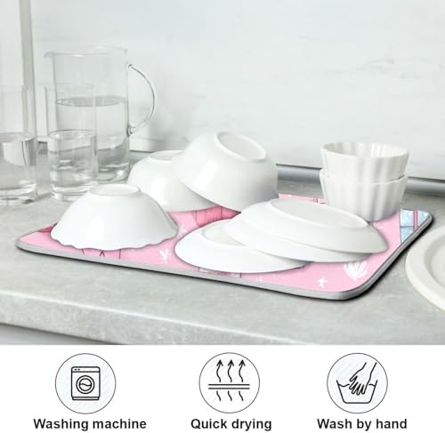 OTVEE Love Gnome Art Dish Drying Mat for Kitchen Counter Absorbent