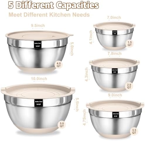 Umite Chef 8PCS Stainless Steel Mixing Bowls with Lids