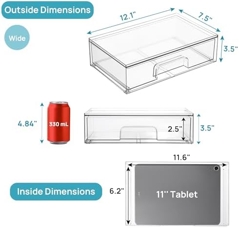 Vtopmart Clear Stackable Storage Drawers, 2 Pack Wide Plastic