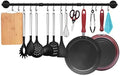TLBTEK 50 inch Black Pipe Pot Bar Rack Wall Mounted Detachable Pans Hanging Rail Kitchen Lids Utensils Hanger Holders with 15 S Hooks