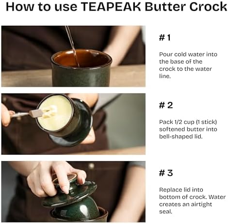 Pottery Butter crock with lid, Keeps Butter Soft & Spreadable, 6.8 oz