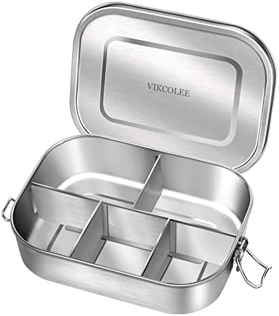 Stainless Steel 5-Compartment Bento Lunch Box, 1400ML