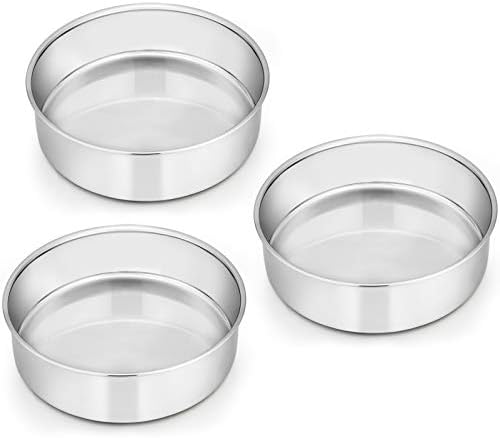 E-far 6 Inch Cake Pan Set of 3, Stainless Steel Round Smash Cake