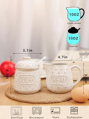 GDCZ Ceramic Sugar and Creamer Set, Coffee Serving Set (White)