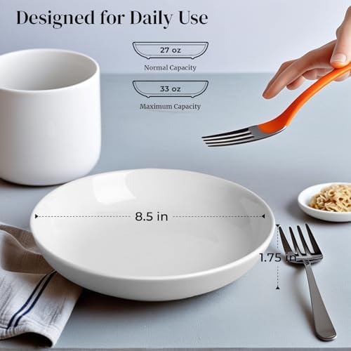 DeeCoo 7 Pack Porcelain Pasta Bowls Ceramic, Large Serving Bowl, Wide