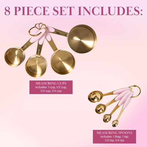 Paris Hilton Measuring Cups and Spoons Set, Stainless Steel with Pink