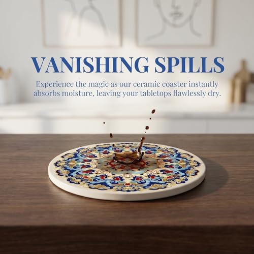 Mandala 4 Inches Round Absorbent Ceramic Coasters Set of 4, Boho