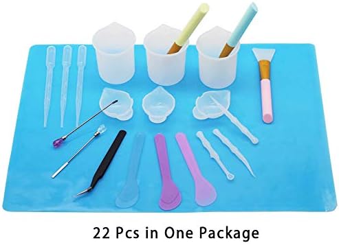 Resin Tools Set 22pcs, A3 Silicone Sheet with 100 ml Measuring Mixing