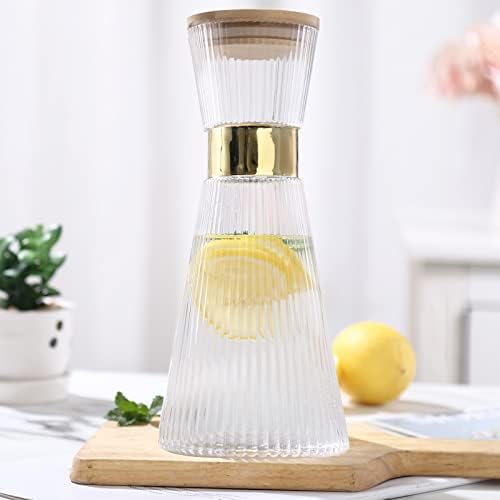 DUJUST Ribbed Glass Carafe with Lid (34oz), Elegant Water Carafe with