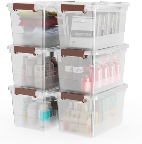 WYT 6 Pack 17qt Clear Plastic Storage Bin with Lid and Latching