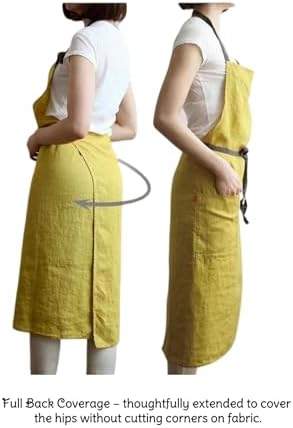 Jeelow Linen Bib Apron with Pockets for Women Men Cooking Kitchen