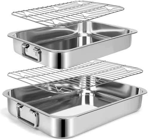 12.7"15.5" Stainless Steel Roasting Pans with Handles, Baking Pan for