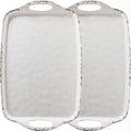 Farmhouse White Melamine Serving Tray with Handles, Set of 2