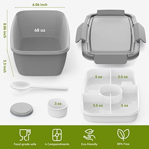 Cherrysea 2Pack Salad Lunch Container, 68oz Salad Bowls with 4