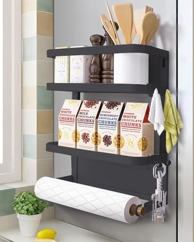 Black Magnetic Refrigerator Shelf Organizer, Paper Towel Holder