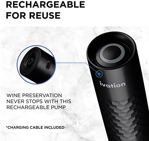 Ivation Rechargeable Wine Saver Pump, USB-C, 4 Stoppers, LED, 6-Piece
