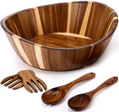 LemonRoad Wooden Salad Bowls Set 12 inch Wavy Large Acacia Wood