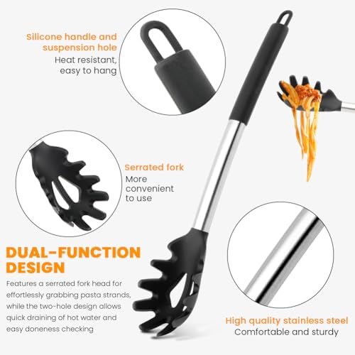 Silicone Spaghetti Spoon & Pasta Tong with Pasta Measurer