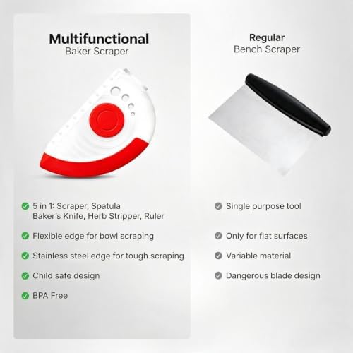 Multi-Purpose Dough Scraper Bench Scraper: 5-in-1 Flexible Bowl