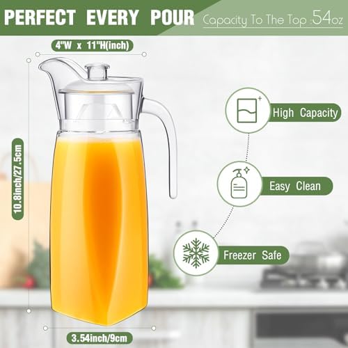Didaey 4 Pcs 54 oz Plastic Pitcher with Lid Spout, Clear Jug, Diamond