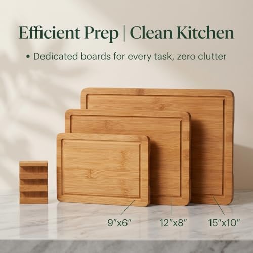 3-Piece Deep Carbonized Bamboo Cutting Board Set with Vertical Drying