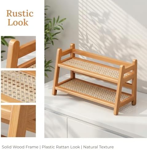 2-Tier Coffee Station Organizer, Bamboo Coffee Cup Holder for Counter